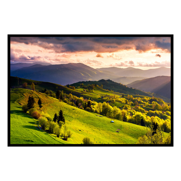 Affiche encadrée paysage vallonné au coucher du soleil Affiche + cadre en métal - Noir