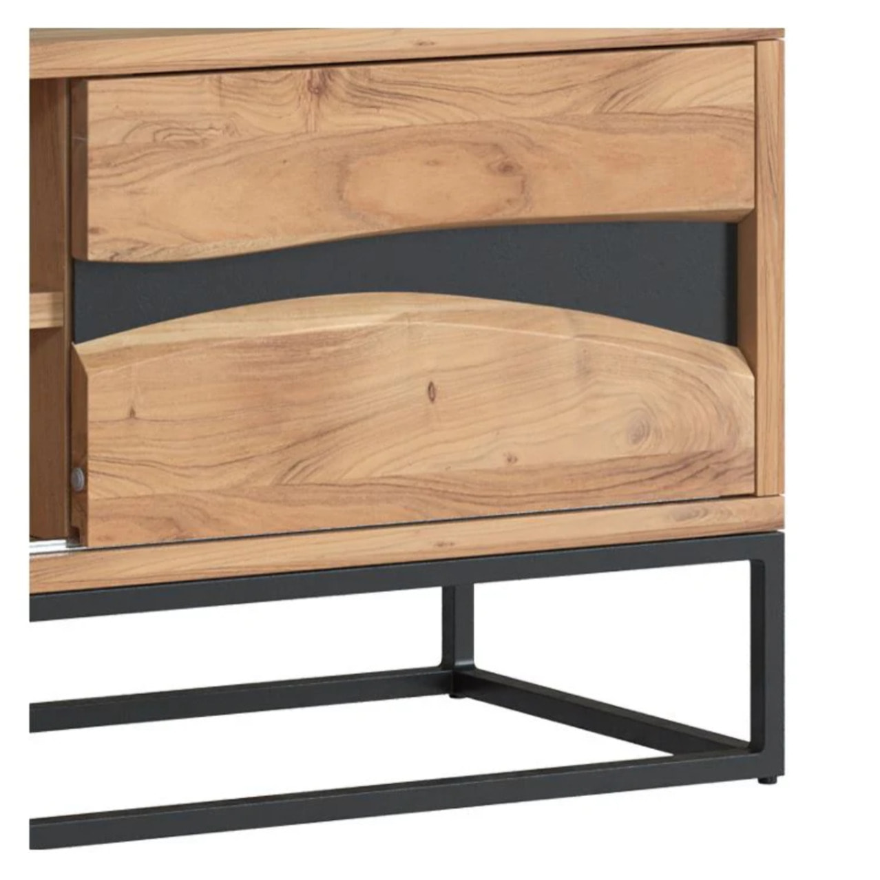 Meuble TV en bois d'acacia massif et métal 140 cm - Alabama