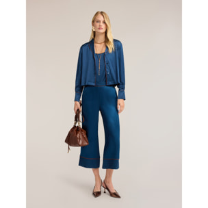 Motivi - Camicia corta in raso con profili a contrasto - Blu
