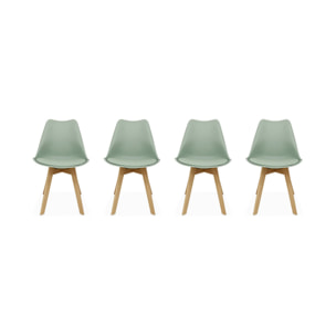 Lot de 4 chaises scandinaves. pieds bois de hêtre. chaises 1 place. vert céladon