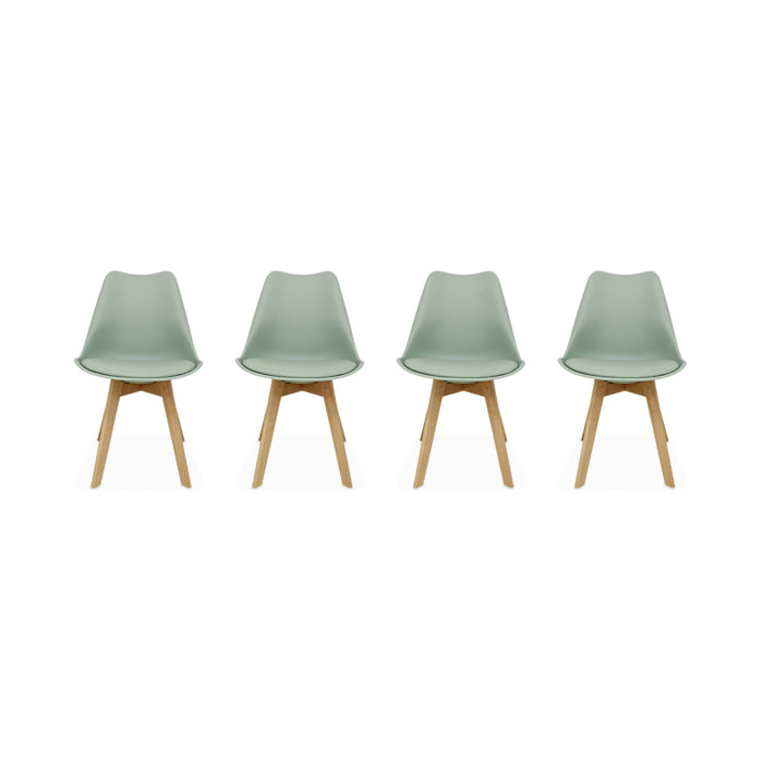 Lot de 4 chaises scandinaves. pieds bois de hêtre. chaises 1 place. vert céladon