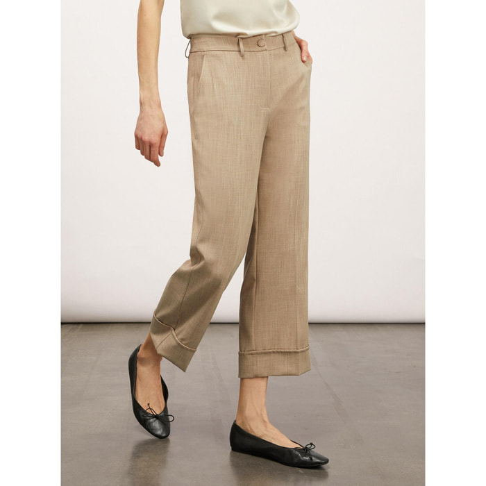 Motivi - Pantalón cropped con doblez - Beige