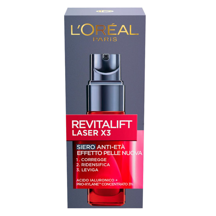 Siero Viso Anti-Età Levigante Revitalift Laser X3 con Acido Ialuronico e Pro-Xylane - Flacone da 30ml