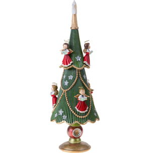 Albero Con Angeli E Led. Altezza 60 Cm - Pezzi 1 - 28X60X28cm - Colore: Verde - Bianchi Dino - Articoli Natalizi