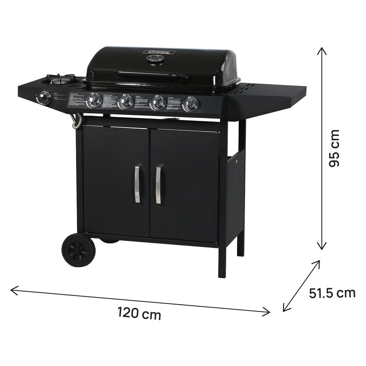 Barbecue gaz "Festa 5" - 5 brûleurs dont 1 latéral - 12.9 Kw- Noir