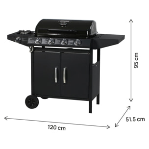 Barbecue gaz "Festa 5" - 5 brûleurs dont 1 latéral - 12.9 Kw- Noir