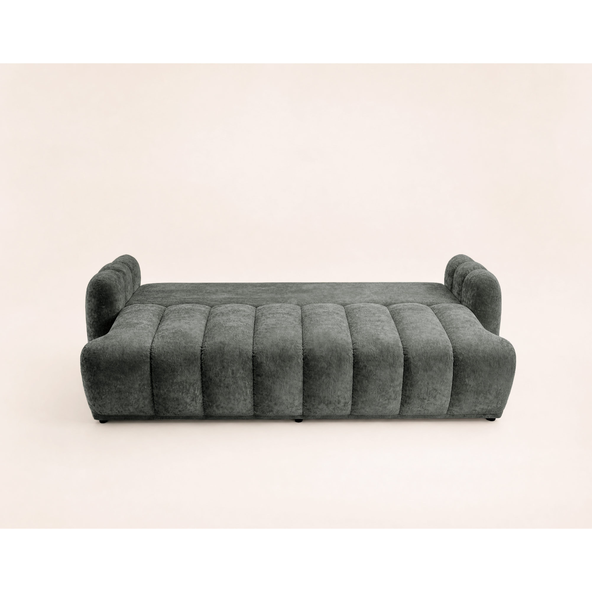 Silvia - Canapé droit 3 places convertible avec coffre - en tissu bouclette - Gris