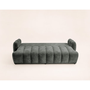 Silvia - Canapé droit 3 places convertible avec coffre - en tissu bouclette - Gris