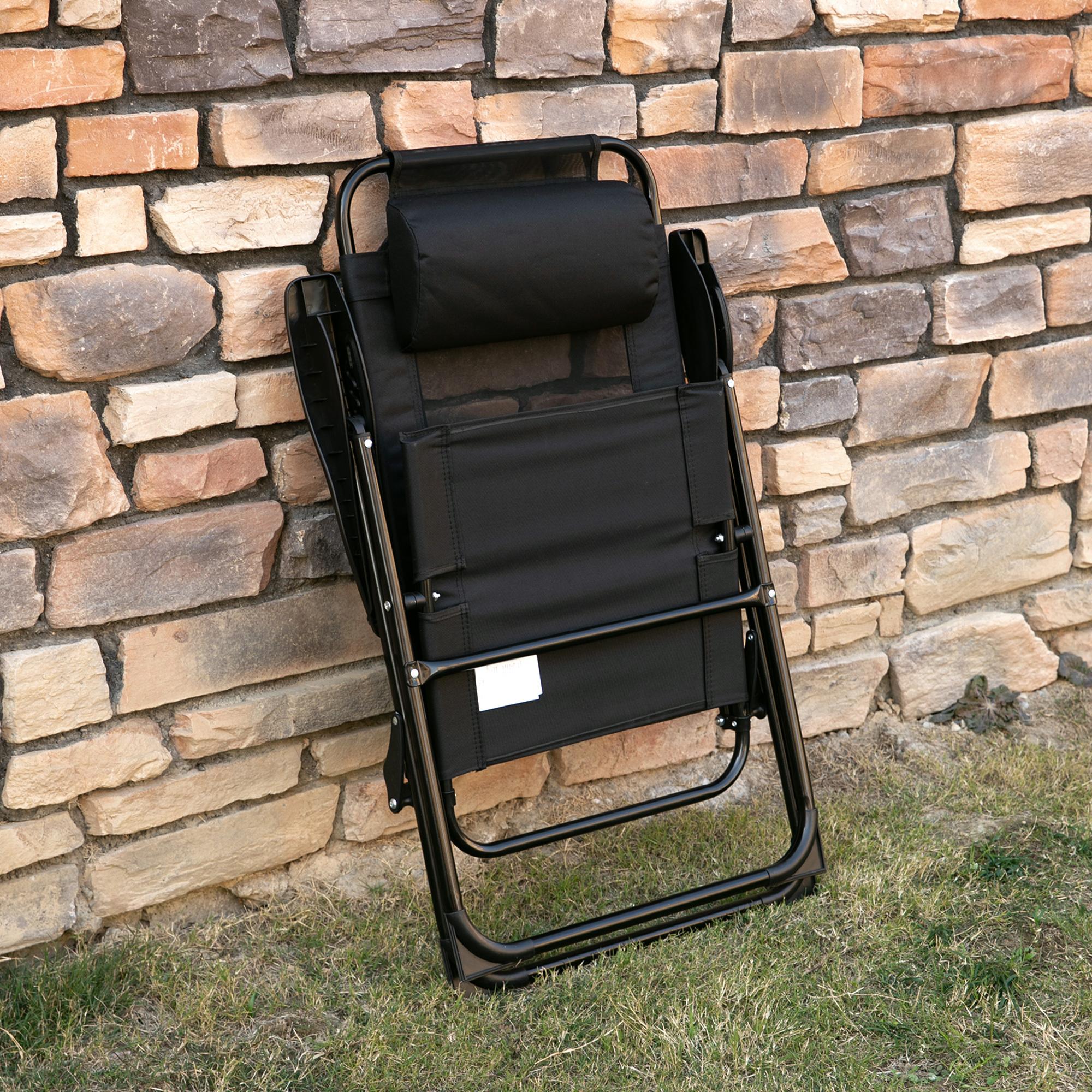 Lot de 2 chaises de jardin camping pliables - dossier inclinable 5 positions - tétière incluse - acier époxy oxford textilène noir