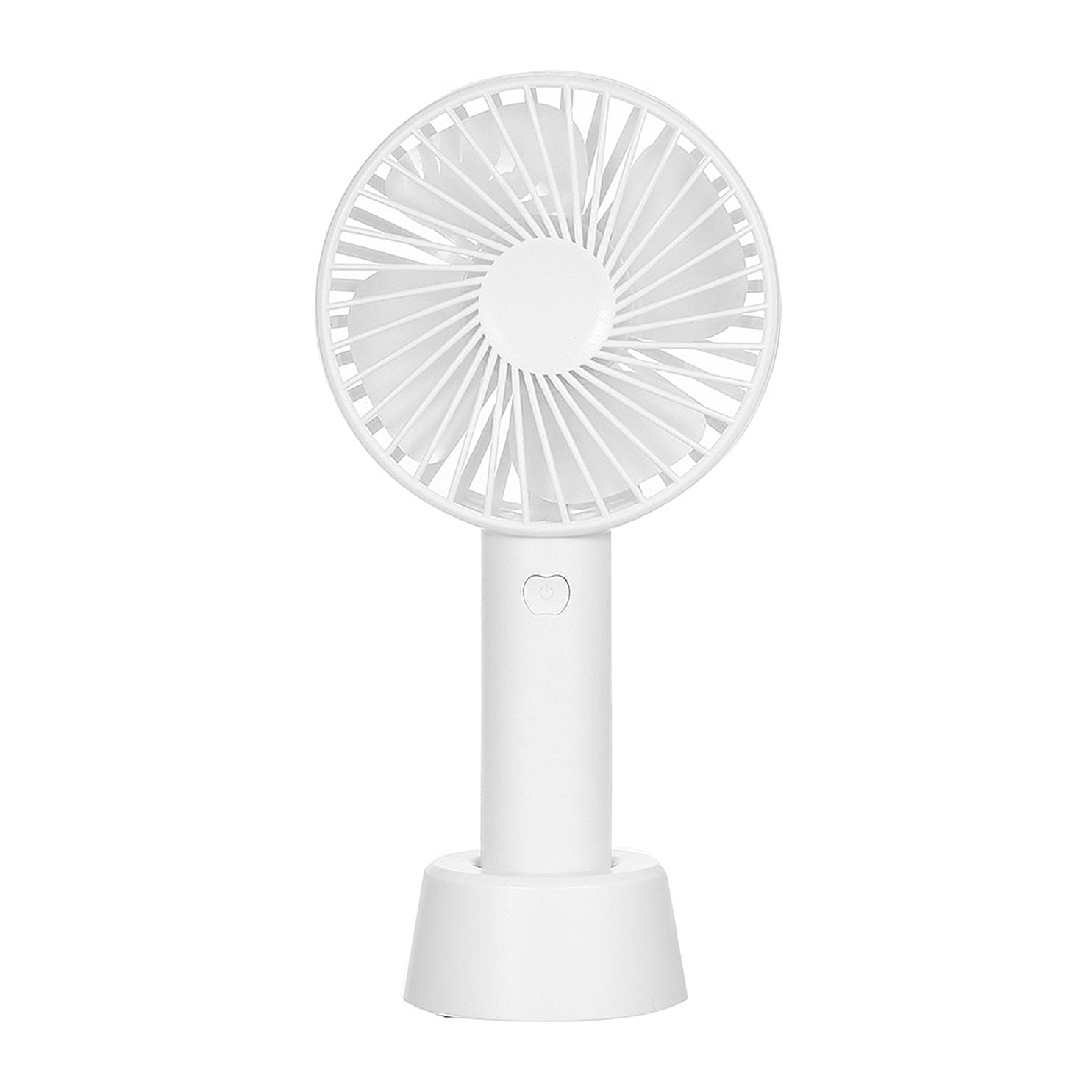 Mini ventilador de mano con bateria recargable con base para mesa.