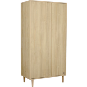 Armoire 2 portes avec détail imitation bois texturé et pieds bois