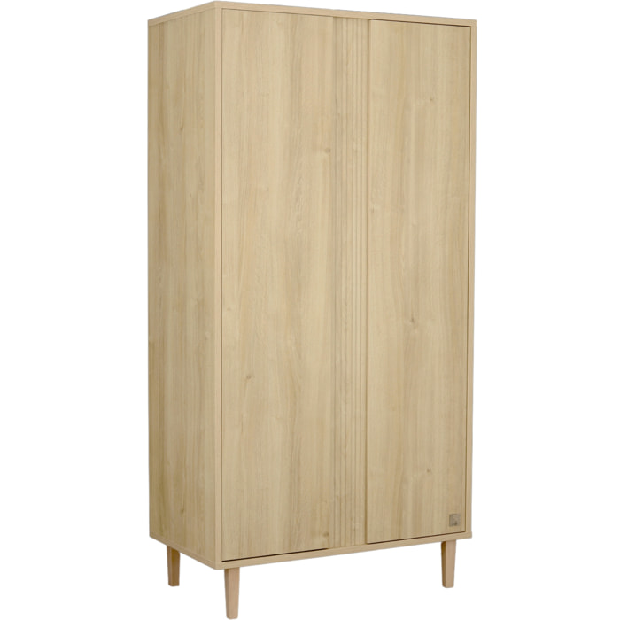 Armoire 2 portes avec détail imitation bois texturé et pieds bois