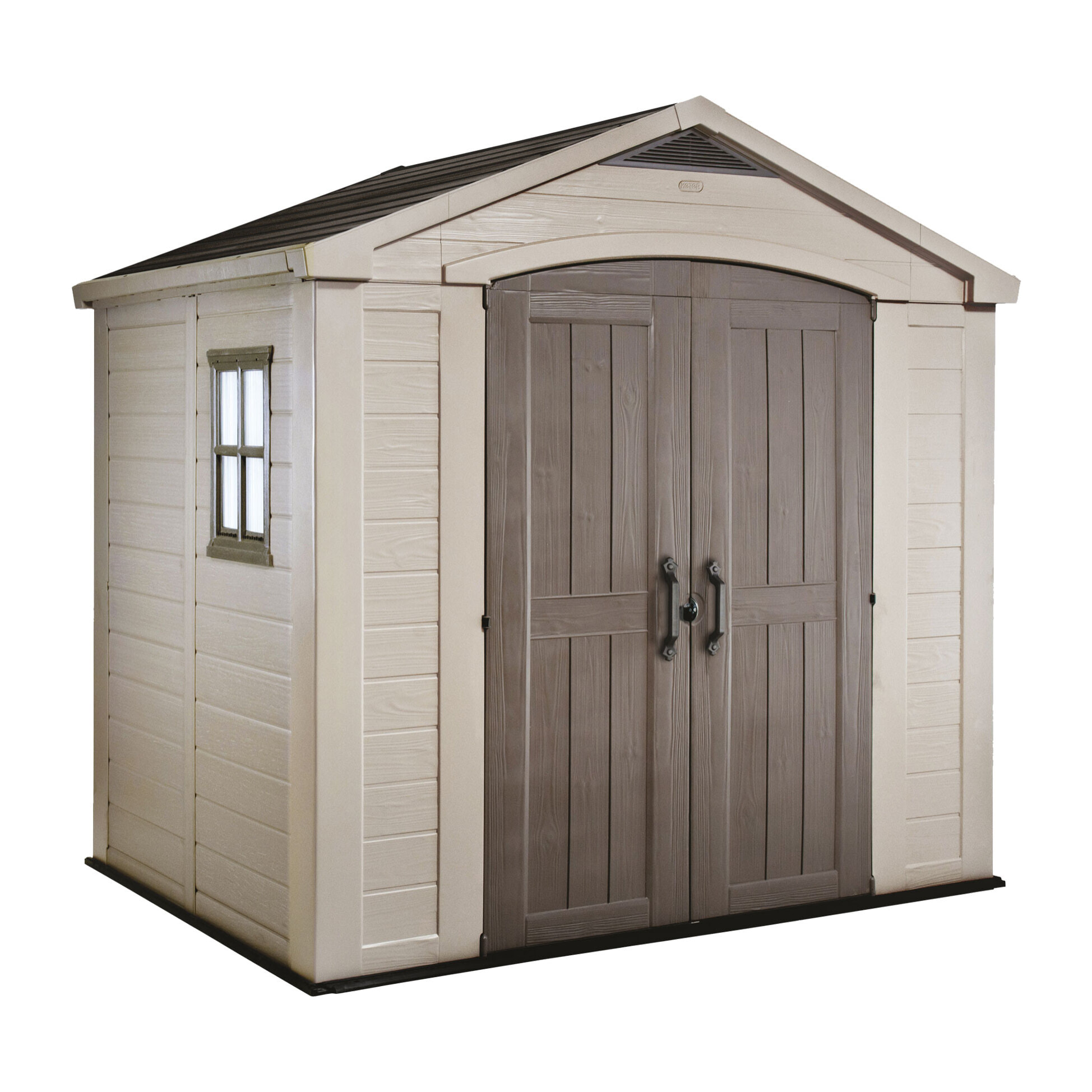 Factor 8x6 - Casetta da Giardino 256,50x243x182 cm 2 Ante per deposito attrezzi finitura effetto legno in Resina Beige