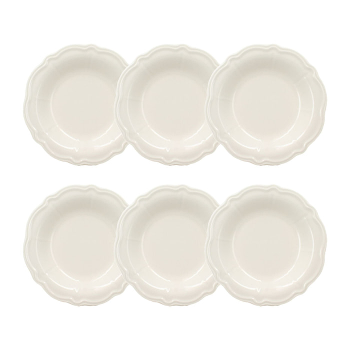 Lot de 6 assiettes creuses en grès blanc 22cm CHARLOTTE