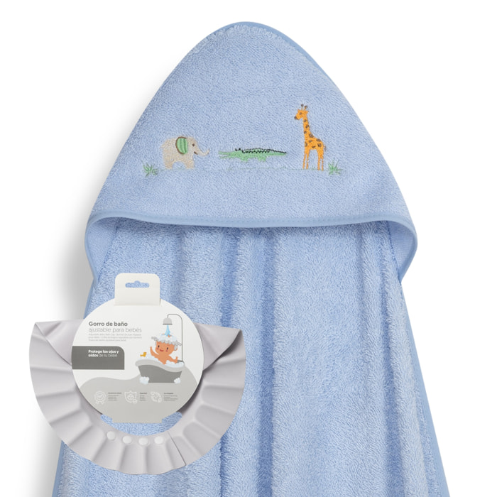 Capa Baño 1X1 Mod Savanna Bordado+ Gorro Azul