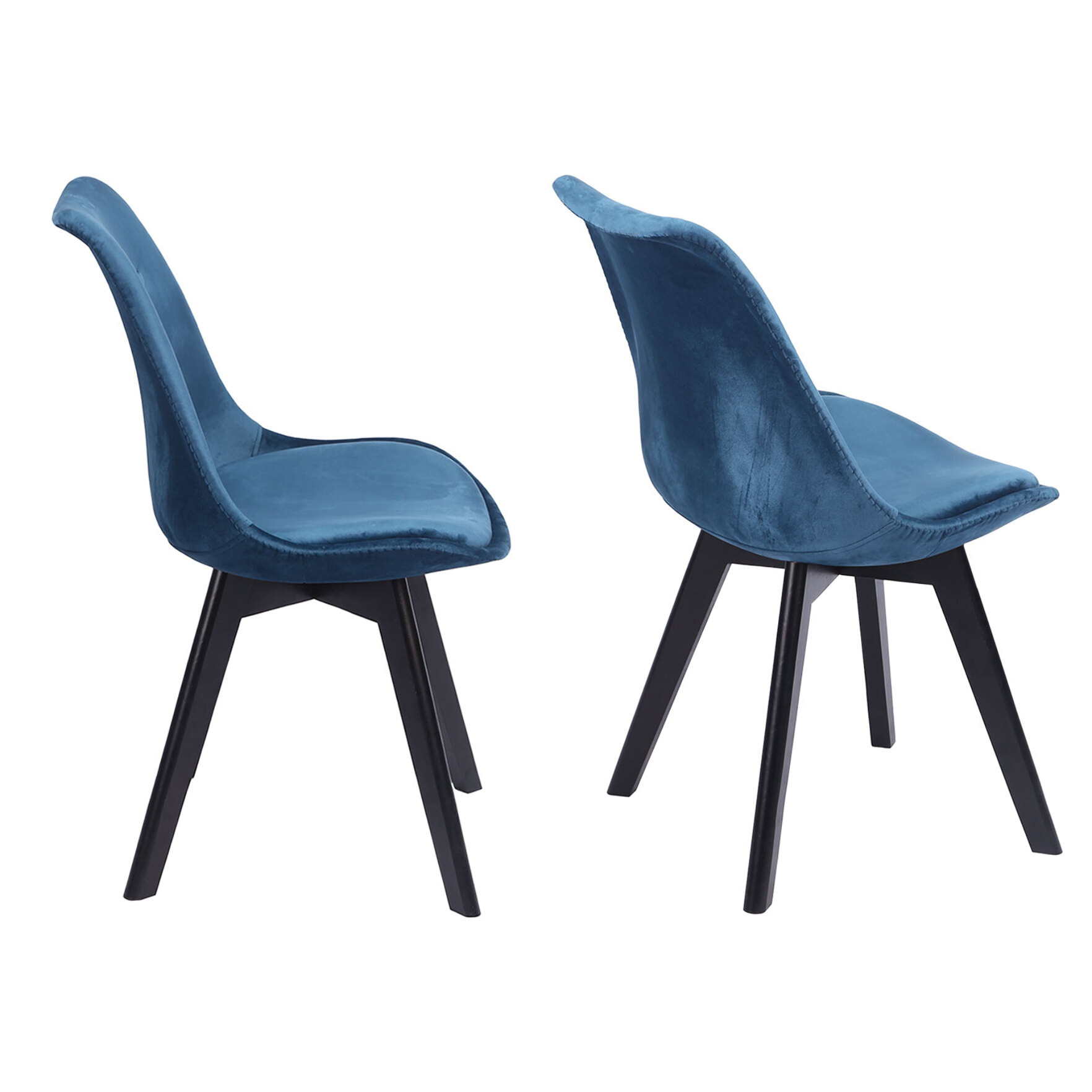 Lot de 4 chaises en velours NORA bleues avec coussin