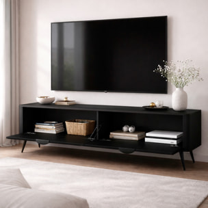 Mobile Porta TV Moderno Con 2 Ante a Ribalta Cannettate Mobiletto Contenitore Design Moderno Soggiorno Salotto Living Home 163.2 x 38 x 51.2 Cm Nero