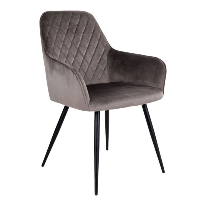 Set 2 sedie da pranzo Harbo in velluto color mushroom con gambe nere