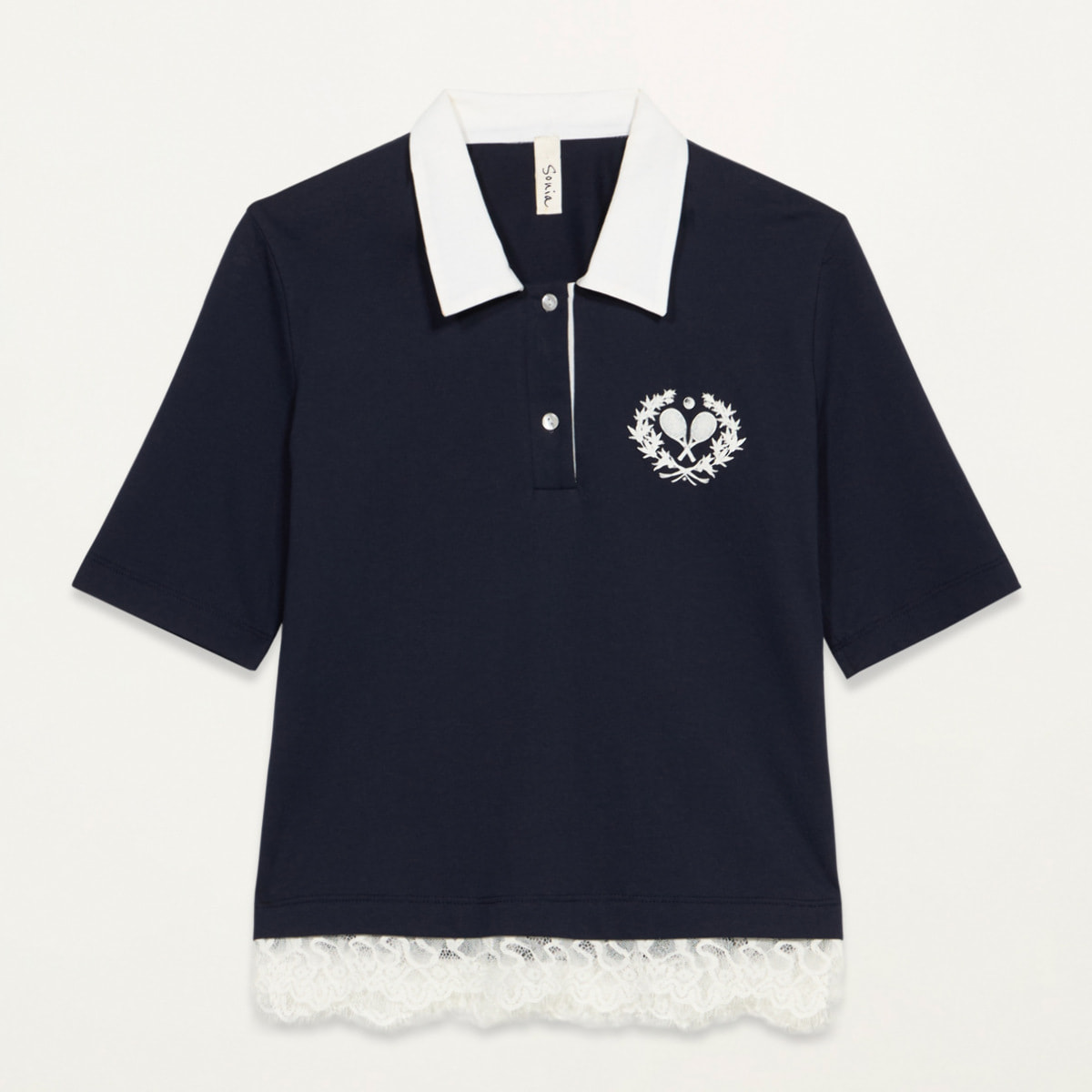 Oltre - Camiseta polo con bordado y encaje - Azul