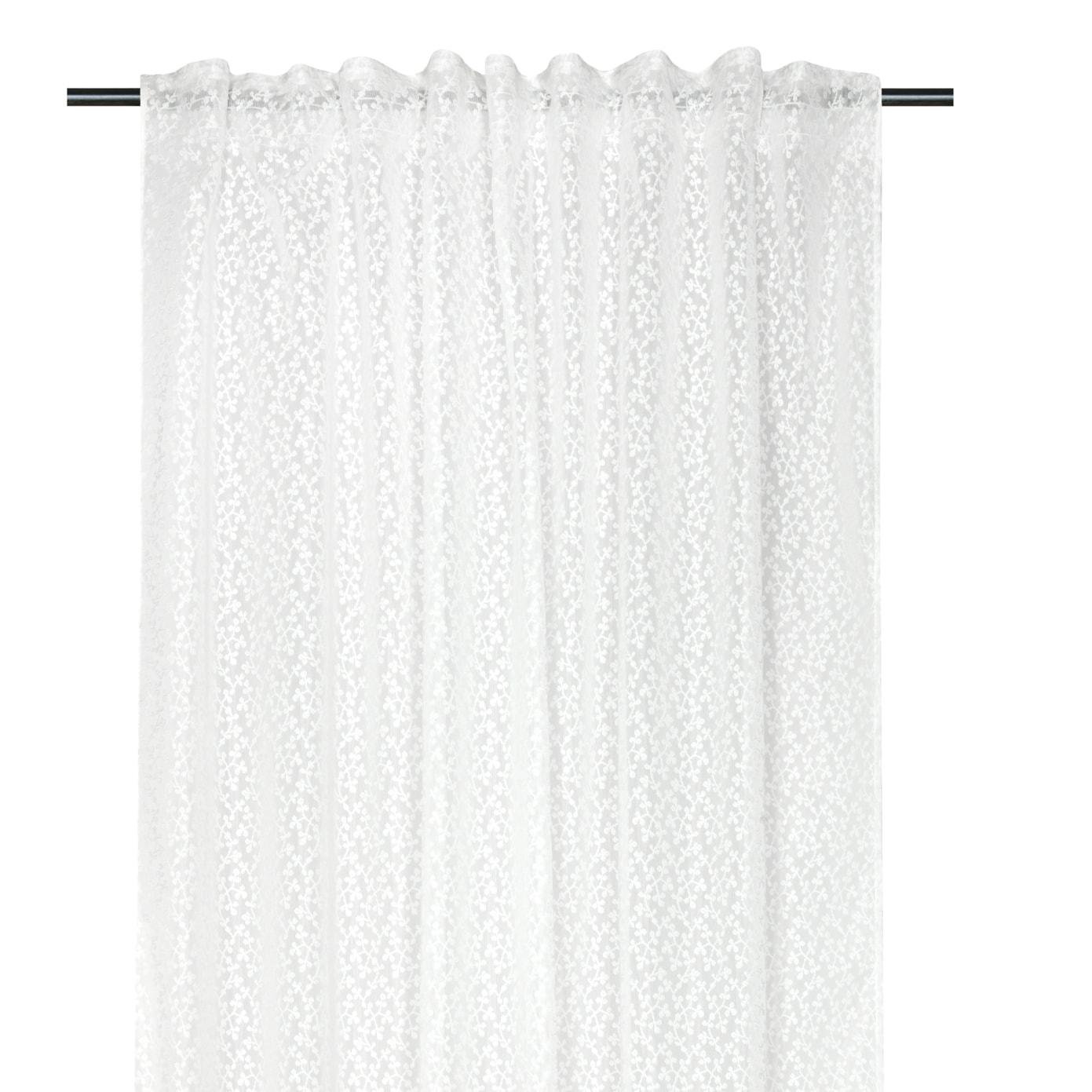 Voilage tamisant à ruflette et motif floral - Blanc