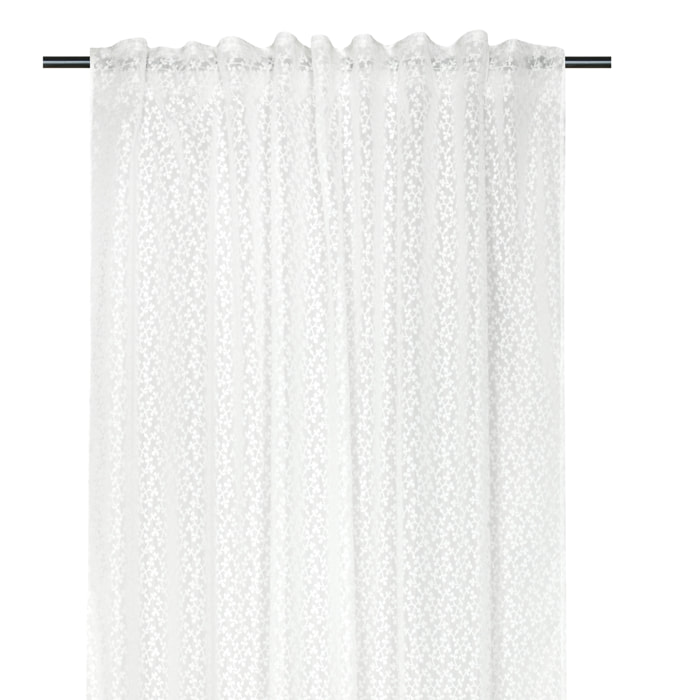 Voilage tamisant à ruflette et motif floral - Blanc