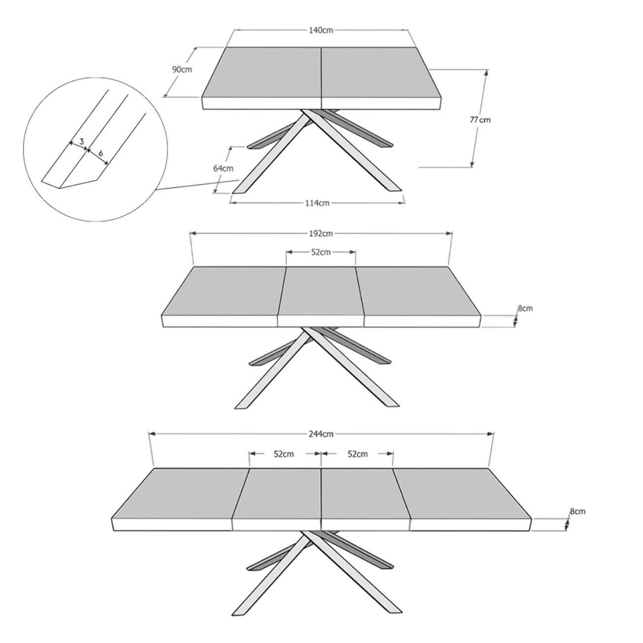 Mesa extensible 90x140/244 cm Karida Premium roble natural patas blanca