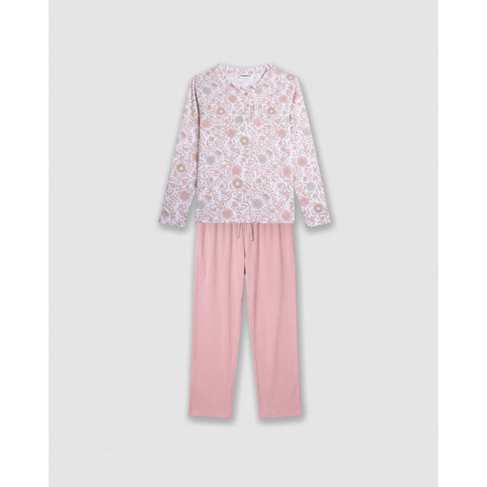 Pigiama lungo cotone arricciato melodi rosa