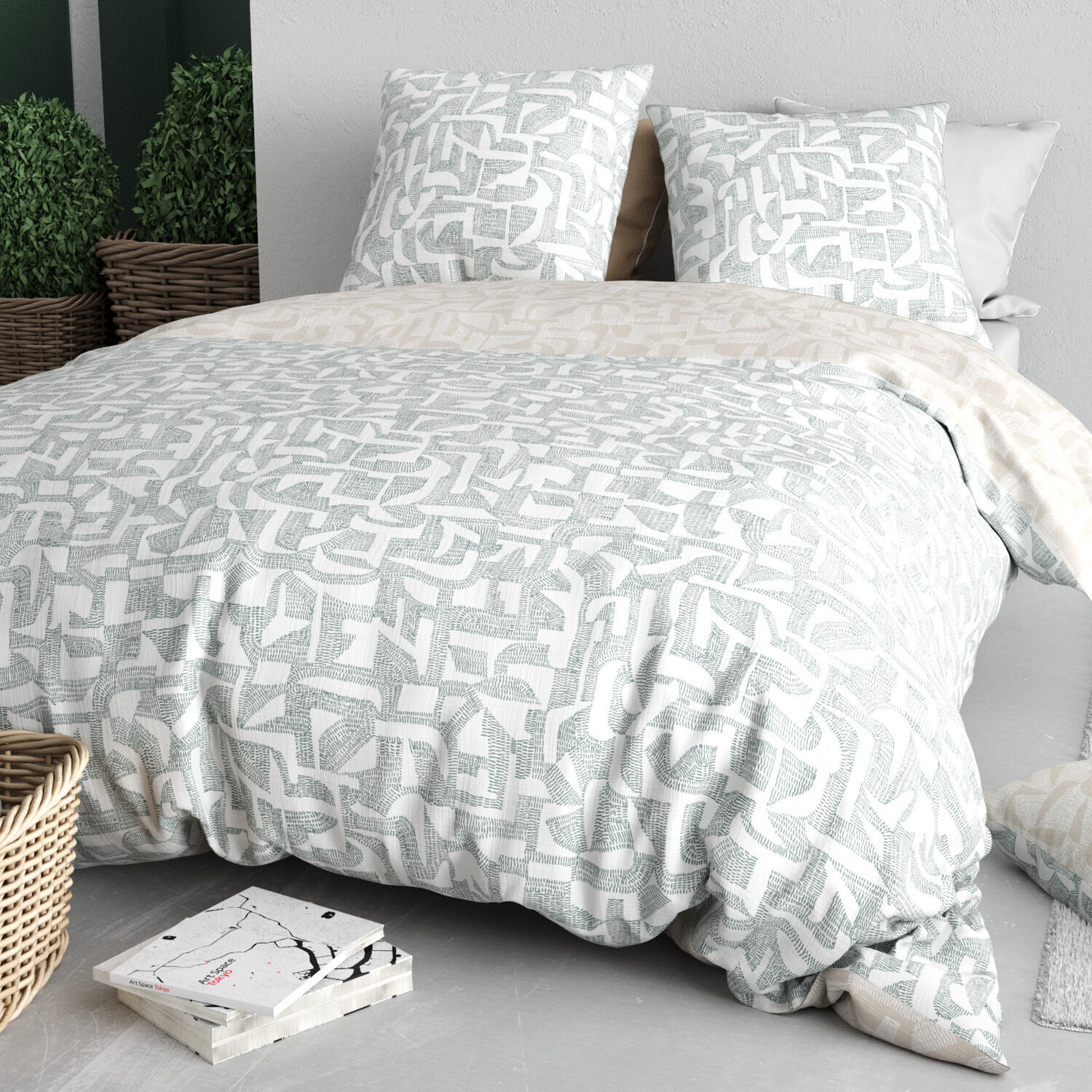 Parure housse de couette imprimé 100% coton - maya - gris
