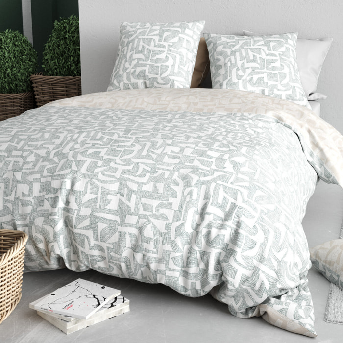 Parure housse de couette imprimé 100% coton - maya - gris