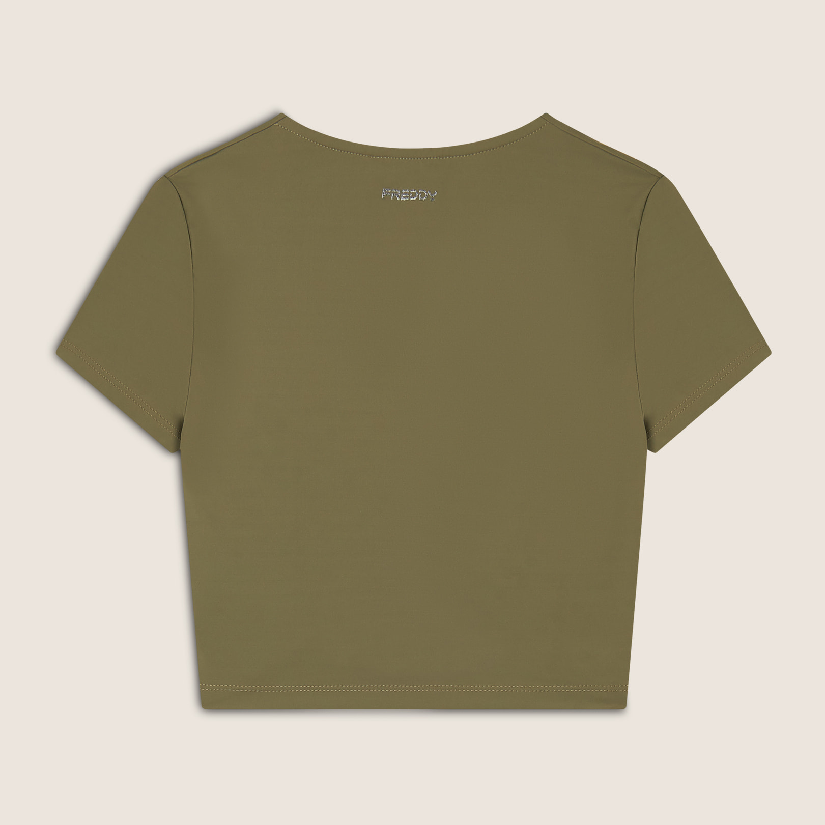 T-shirt cropped con effetto raccolto