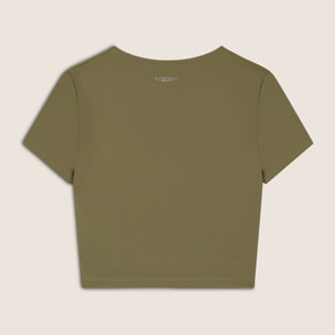 T-shirt cropped con effetto raccolto