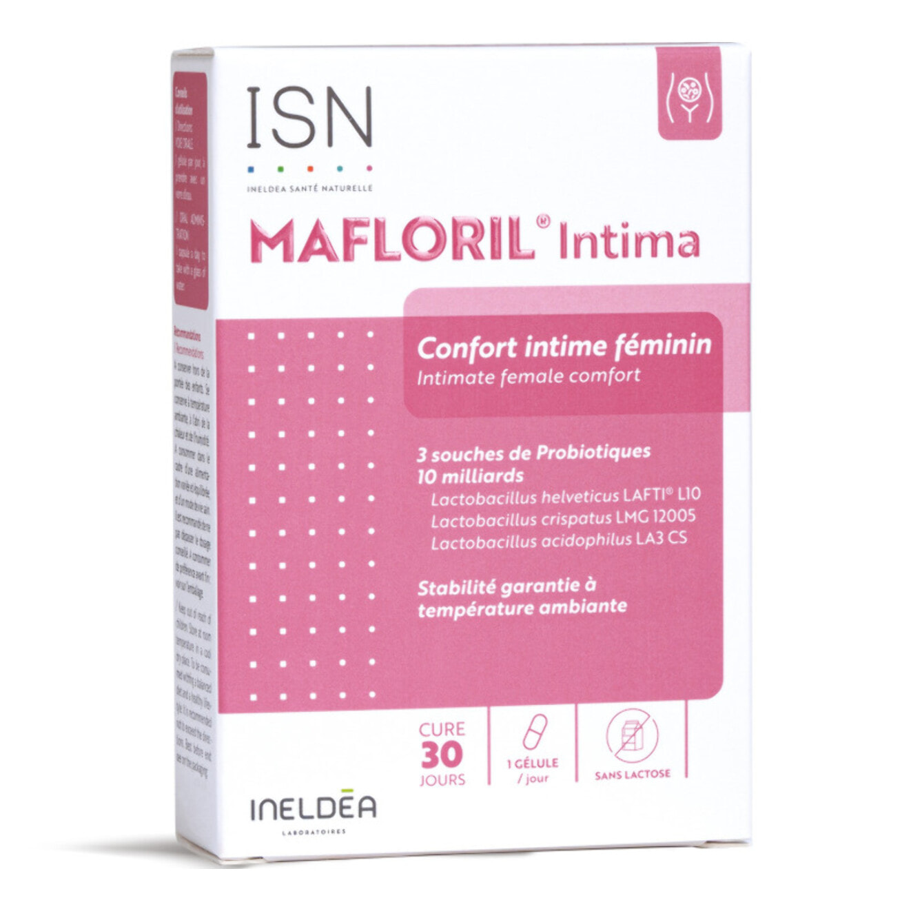 ISN - Mafloril Intima - Complément alimentaire à base de 3 souches de probiotiques - Soutien de la flore intime - 10 milliards de ferments - Cure 30 jours