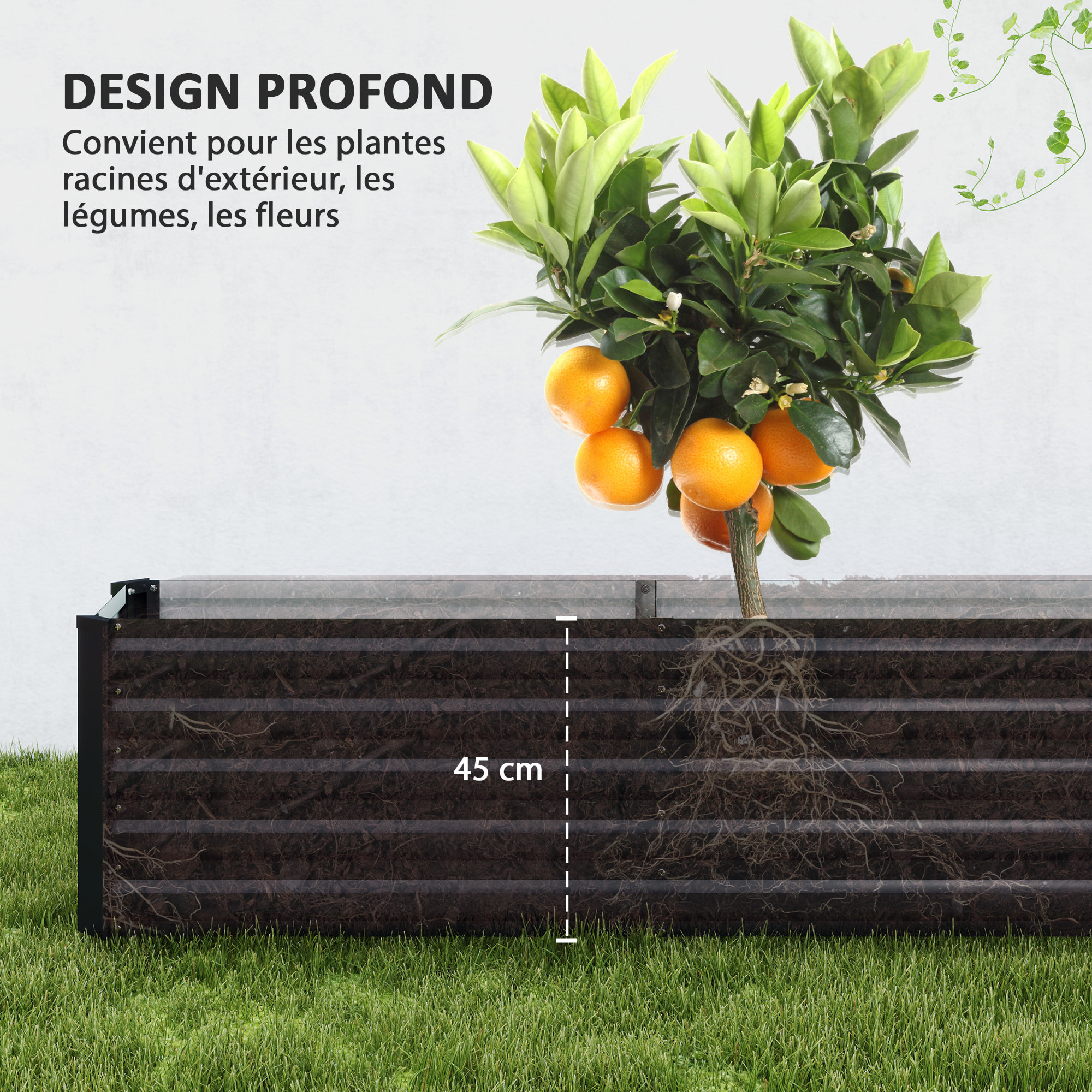 Carré potager de jardin rectangulaire dim. 240L x 120l x 30H cm tôle d'acier ondulée anthracite