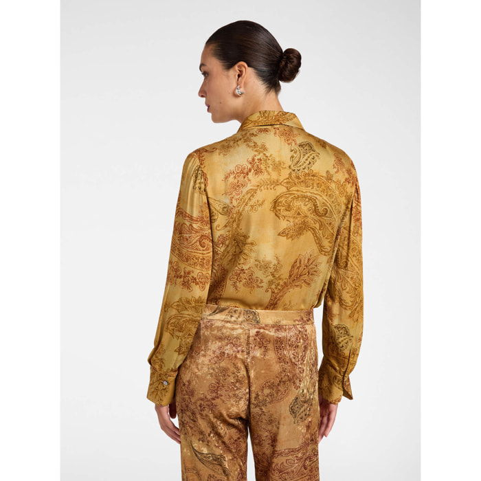 Elena Mirò - Camisa de satén con estampado de cachemira - Oro