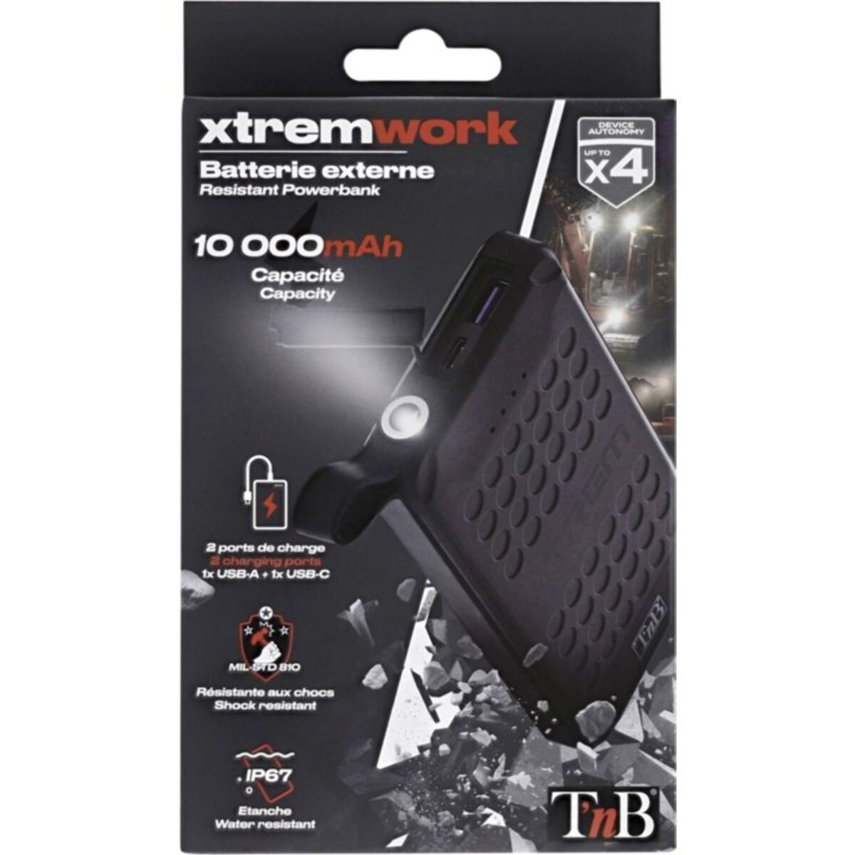 Batterie externe TNB 10000mAh résistante noir