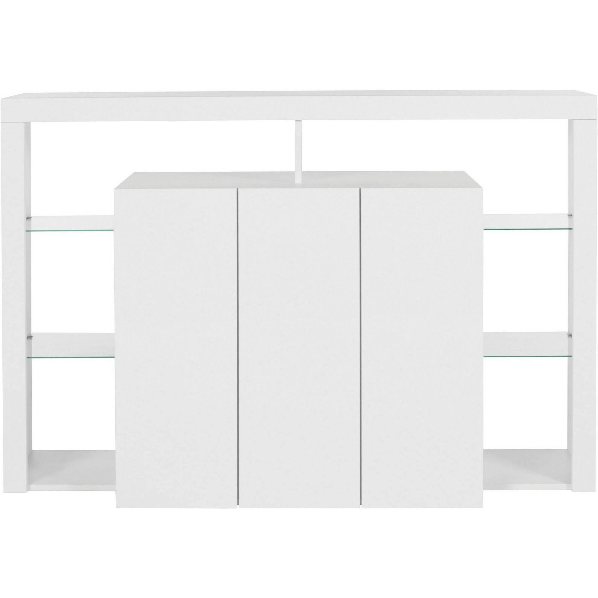 Credenza Ddacunh, Buffet da soggiorno a 3 ante, Madia da salotto, Credenza moderna, 100% Made in Italy, 150x40h100 cm, Bianco lucido