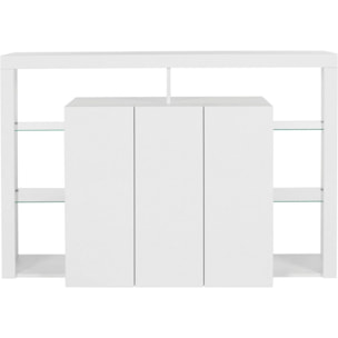 Credenza Ddacunh, Buffet da soggiorno a 3 ante, Madia da salotto, Credenza moderna, 100% Made in Italy, 150x40h100 cm, Bianco lucido