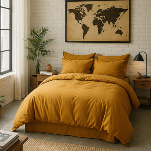 Housse De Couette 100% Percale De Coton Lavé Safran