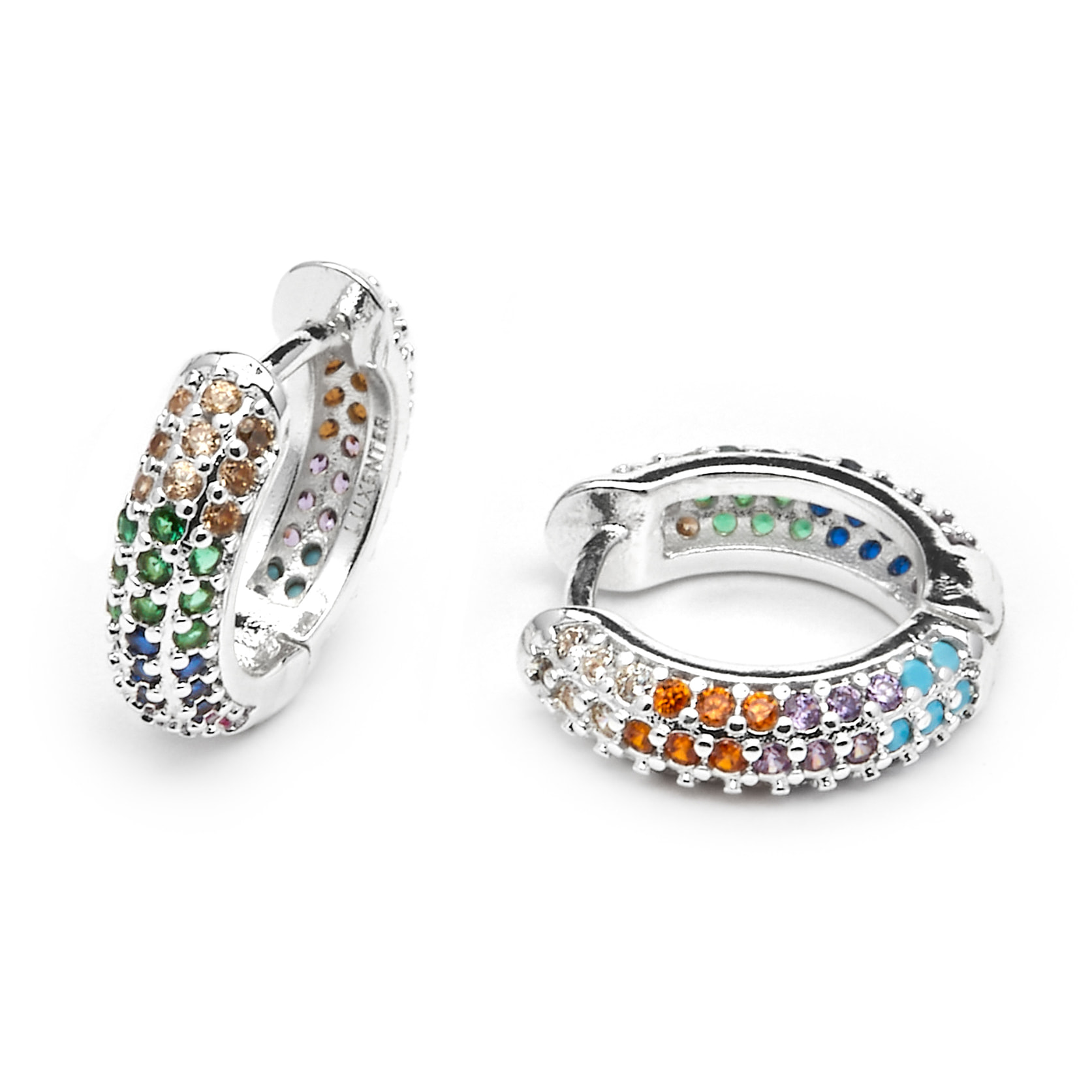 Pendientes de 9mm de diámetro acabado plata y Circonita Multicolor
