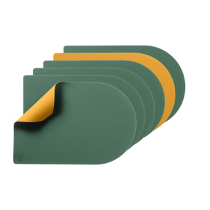 Set de table rectangovale réversible - 6 pièces - Cuir recyclé jaune moutarde et vert sapin
