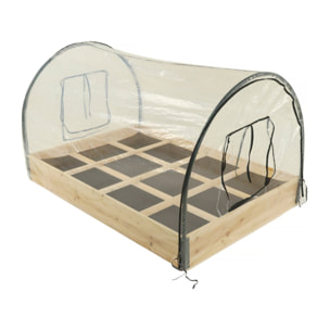 Carré potager en bois "Muscari" - 116 x 81 x 67,5 cm - avec housse serre châssis