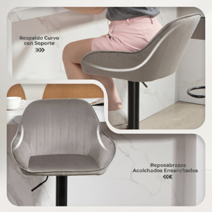 Juego de 2 Taburetes de Bar Giratorios, Taburetes Altos de Cocina con Altura Ajustable 62-83 cm, Sillas Altas de Cocina, Tapizada en Terciopelo, Respaldo y Reposapiés, Gris