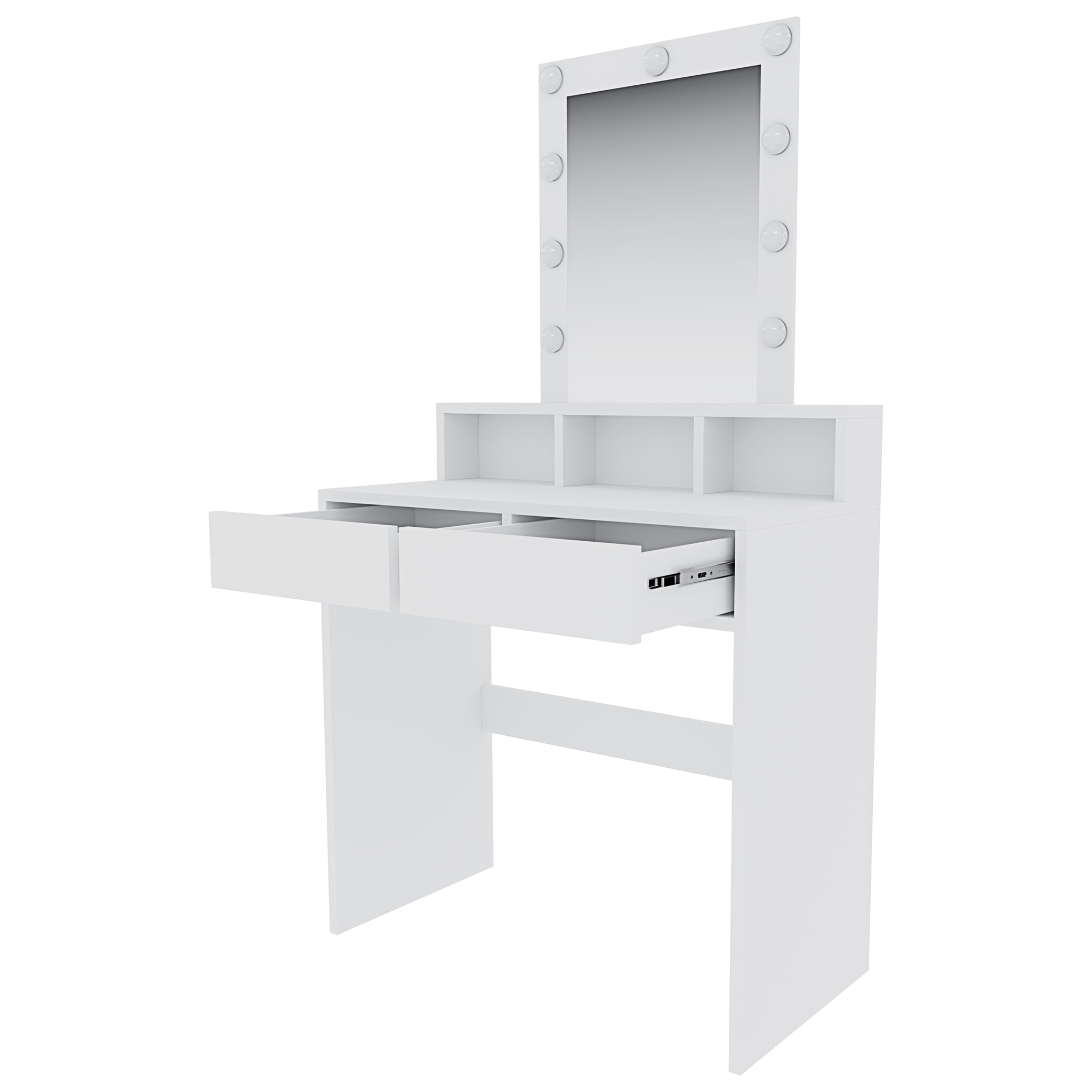 Toeletta Tavolino Da Trucco Tavolo Con 9 Luci LED Luminosità Regolabile Specchio 2 Cassetti 3 Scomparti Giorno Postazione Make Up 40x80x145 Cm Bianco