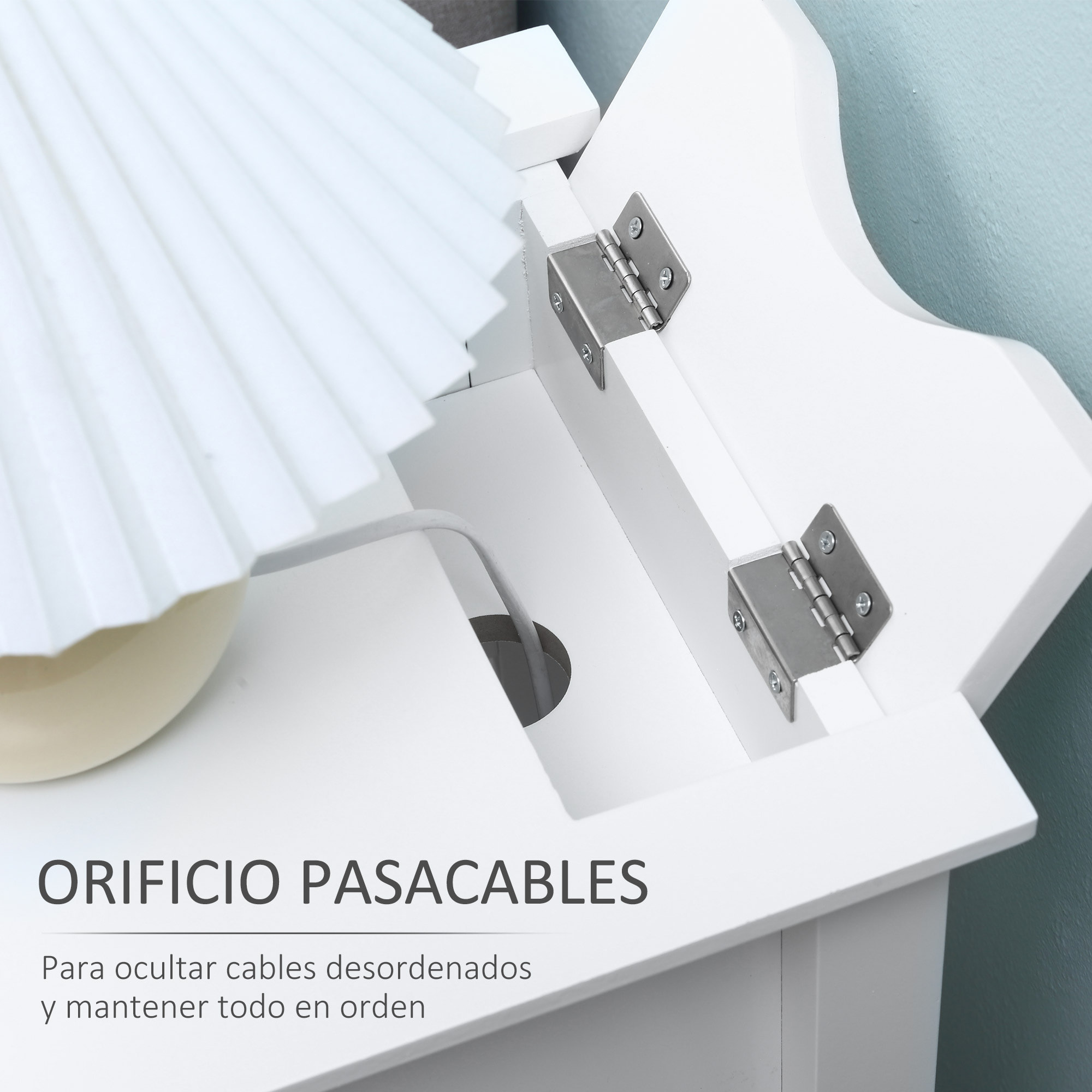 Mesa Auxiliar Mesita de Noche con Tapa Abatible Estante de Almacenamiento y Orificio de Cable Oculto para Salón Cama Dormitorio 60,5x32,5x70 cm Blanco