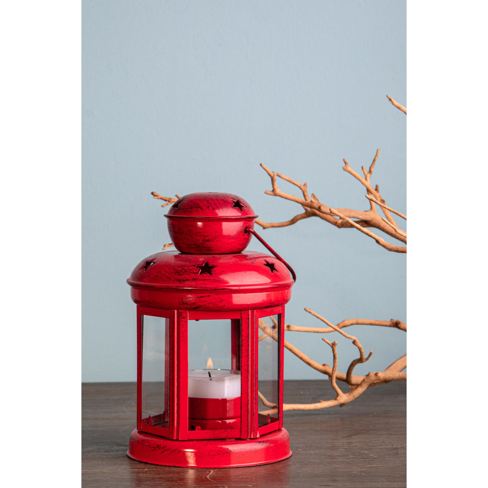 Lanterna Rotonda C/Stelle 15X10 Cm - Pezzi 3 - 10X15X10cm - Colore: rosso - Bianchi Dino - Decori Casa E Complementi