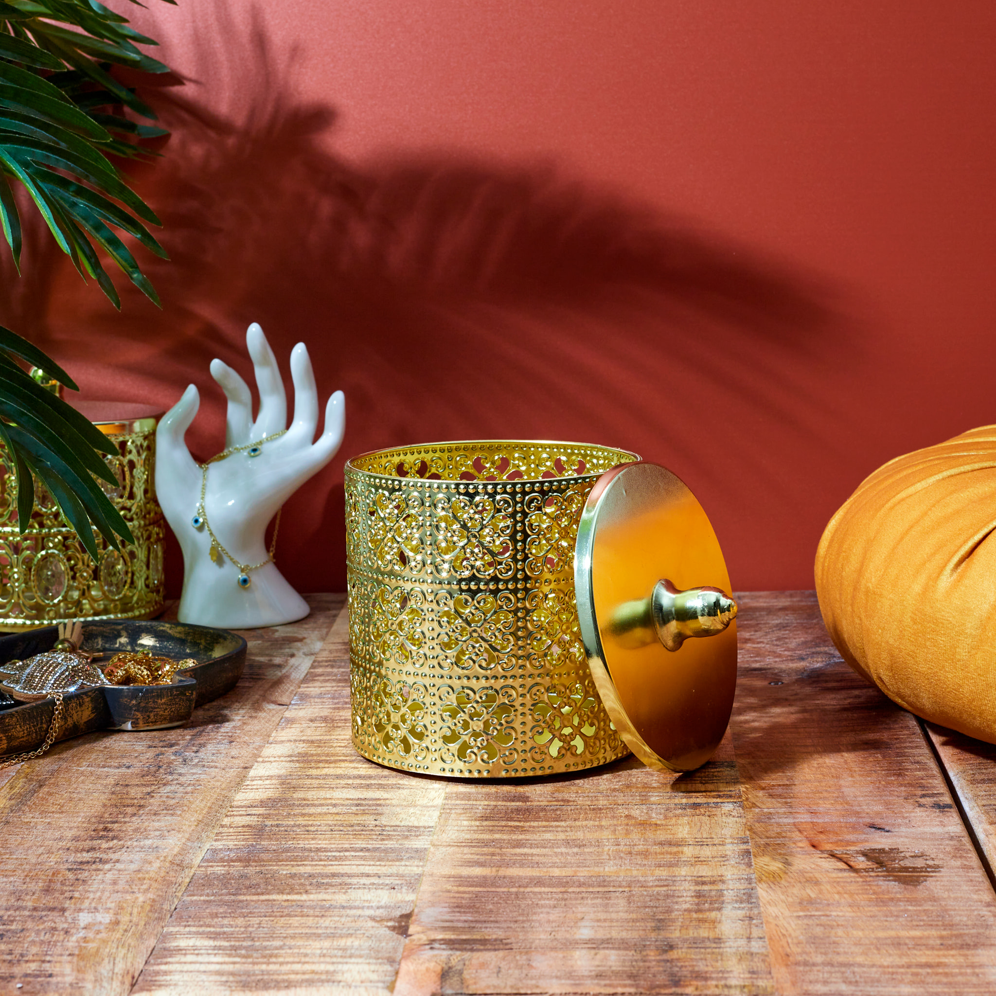 Boite Deco Doree Avec Couvercle H13.5cm