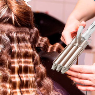 Moldeador de pelo de 3 tubos D02. Con 2 niveles de temperatura 170°C y 220°C