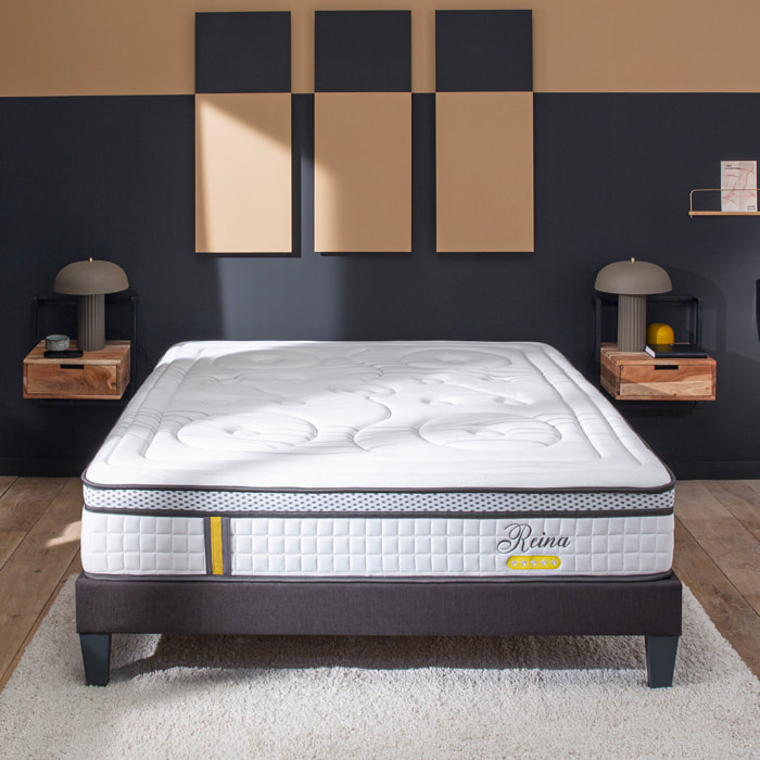 Matelas Hybride Reina 2.0, soutien ferme, 26 cm, mémoire de forme et ressorts ensachés
