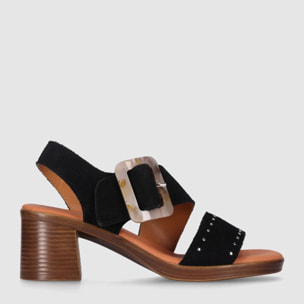 Sandalias de Serraje - Negro - Tacón: 6 cm