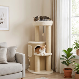 Arbre à chat design beige clair griffoirs grattoirs niche 3 plateformes